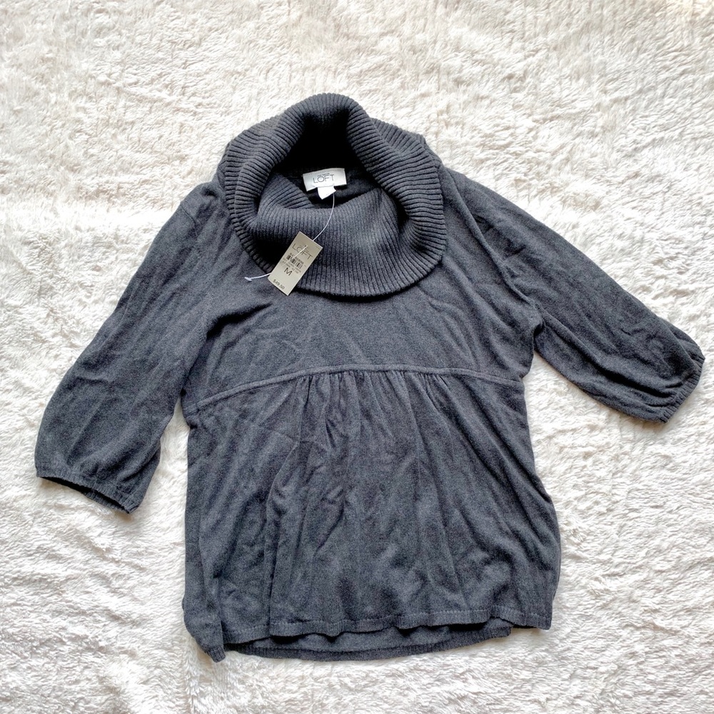 Ann Taylor Loft Gray Cowl Neck 3/4 Sleeve Sweater